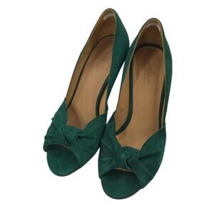 Sezane Heels Suede Bow Peep Toe Shoes Leather Classic FR 37